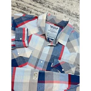 Levi's Western Shirt Mens Large Blue Red Plaid Pearl Snap Long Sleeve Cowboy